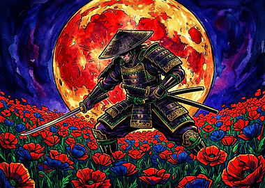 Samurai Warrior in Poppy Field