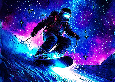 Cosmic Snowboarder in Neon Galaxy