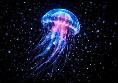 Neon Jellyfish Drifting Through the Midnight Ocean