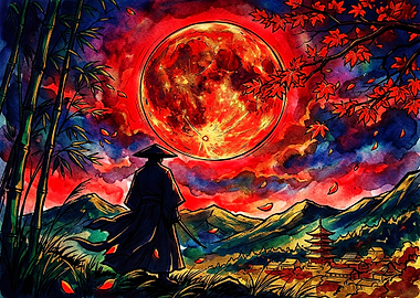 Samurai Under a Blood Red Moon