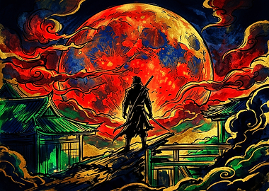 Samurai Under a Blood Red Moon