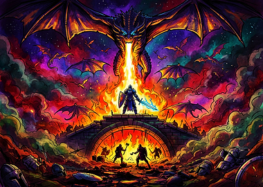Knight Facing Dragon Fire Battle