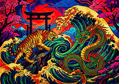 Tiger and Dragon Japanese Battle Art