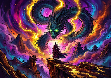 Warrior Facing a Celestial Dragon