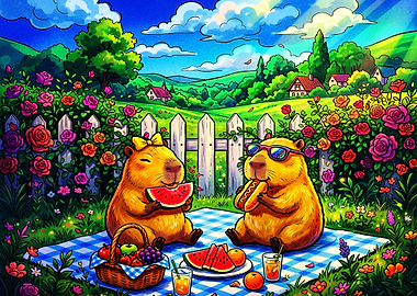 Capybaras Having a Sunny Picnic