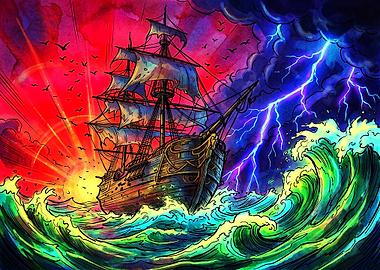 Stormy Sea Sailing Ship Illustration