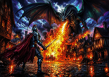 Knight Facing a Fire-Breathing Dragon
