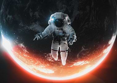 Astronaut Floating Above Glowing Earth