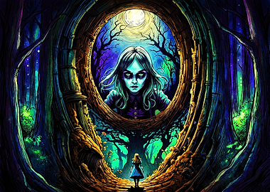 Alice in a Dark Fantasy Forest