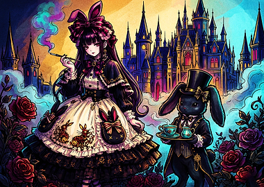 Gothic Lolita and Rabbit Tea Party