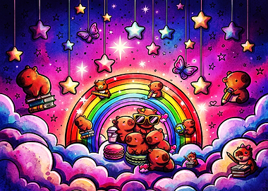 Cute Capybaras on a Rainbow