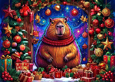 Festive Capybara Christmas Celebration