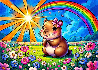 Cute Capybara in a Flower Meadow