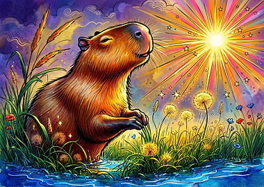 Radiant Capybara in Magical Meadow