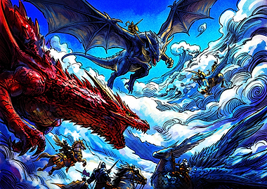 Epic Fantasy Dragon Aerial Battle
