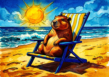 Groundhog Relaxing on a Beach Chair