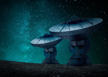 Radio Telescope Array Under Starry Sky