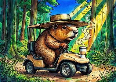 Groundhog Driving a Golf Cart