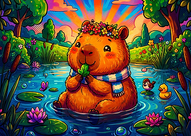 Cute Capybara in a Pond