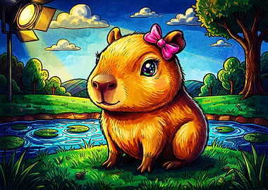 Cute Capybara with Pink Bow