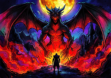 Warrior Facing a Fearsome Dragon