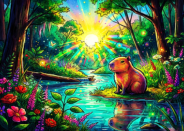 Capybara in a Magical Forest