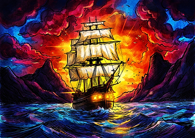 Sailing Ship at Sunset