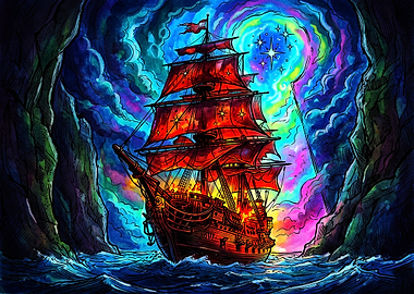 Ghost Ship in Psychedelic Sea