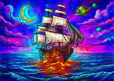 Psychedelic Cosmic Sailing Ship