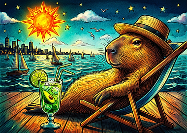 Capybara Relaxing on a Beach Pier