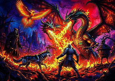 Epic Fantasy Battle with Dragon