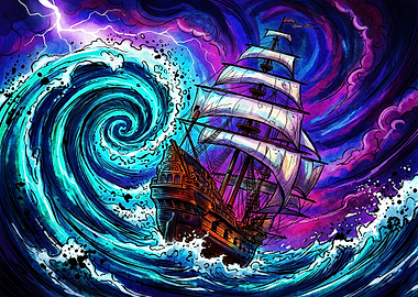 Sailing Ship in a Stormy Sea