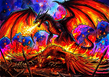 Dragon and Phoenix Fire Battle