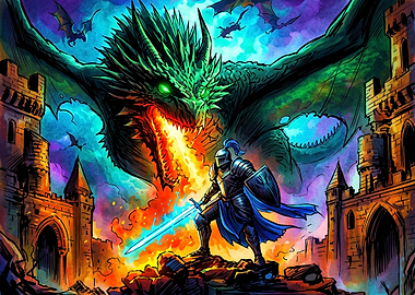 Knight Facing Fire-Breathing Dragon