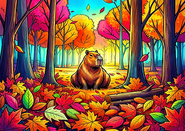 Capybara in a Vibrant Autumn Forest