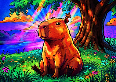 Psychedelic Capybara in Vibrant Nature