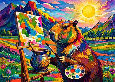 Colorful Capybara Painting in Nature