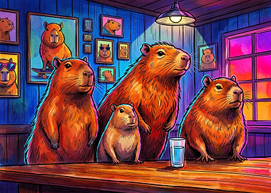 Capybaras Hanging Out at a Bar