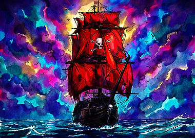 Pirate Ship with Red Sails