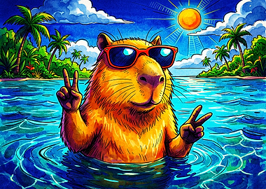 Cool Capybara Relaxing in Tropical Waters