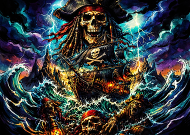 Pirate Skeleton Storm Fantasy Art