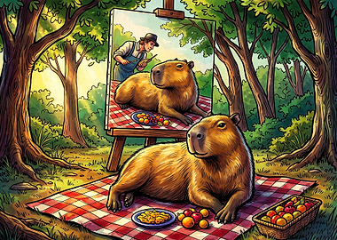 Capybara Painting a Capybara Picnic