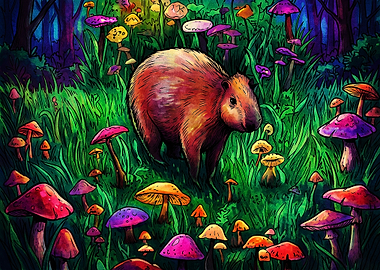 Capybara in a Magical Mushroom Forest