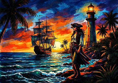 Pirate Captain at Tropical Sunset