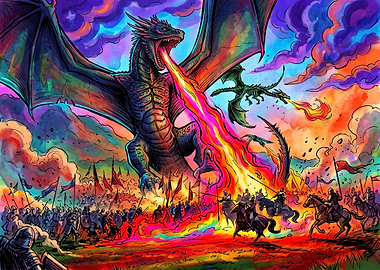 Epic Dragon Battle Fantasy Illustration