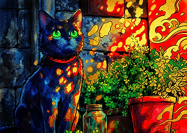 Vibrant Black Cat in Garden