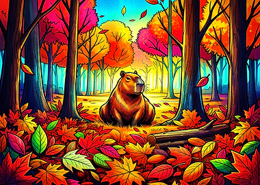 Capybara in a Vibrant Autumn Forest