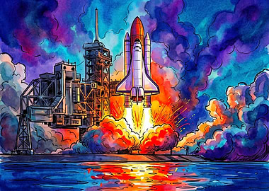 Vibrant Space Shuttle Launch Illustration