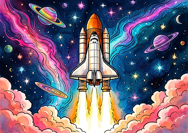 Colorful Space Shuttle Launch Illustration
