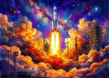 Vibrant Rocket Launch Into Space